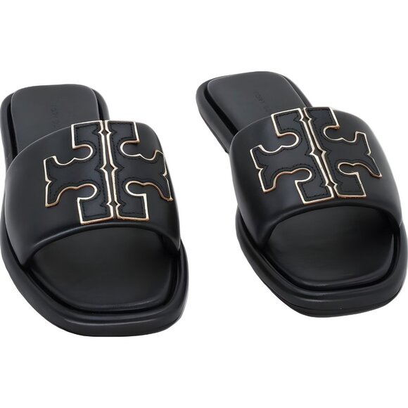Tory Burch Double T Sport Slide Sandals Black/Gold Women's US 6 - Picture 1 of 6
